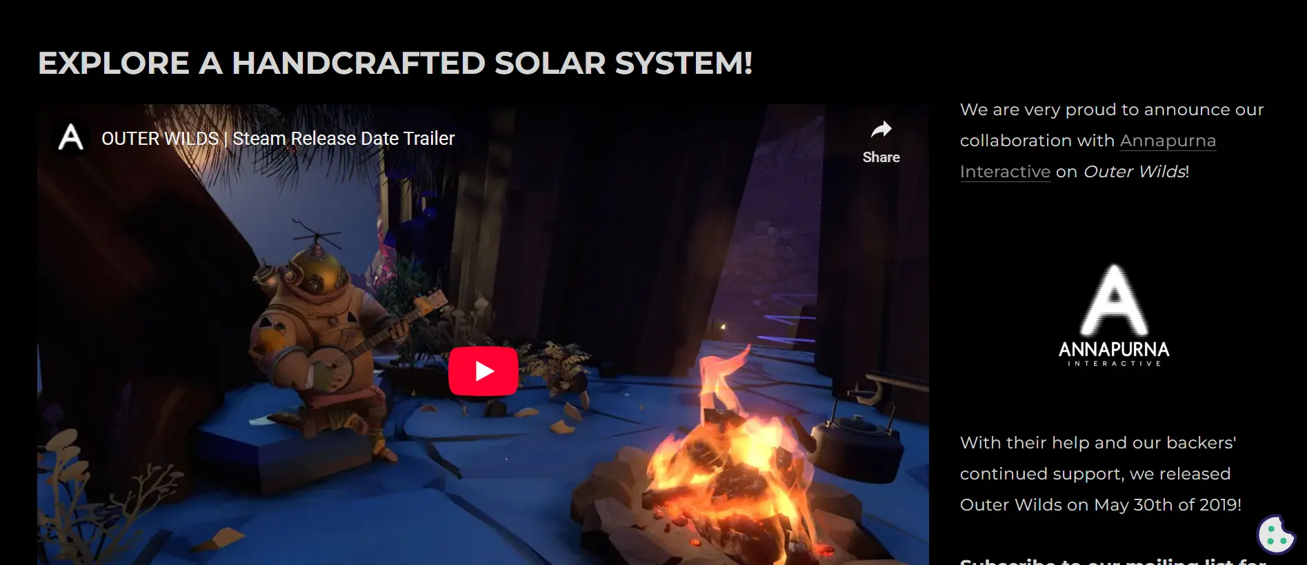 Outer Wilds action game with a gravitational physics simulation 